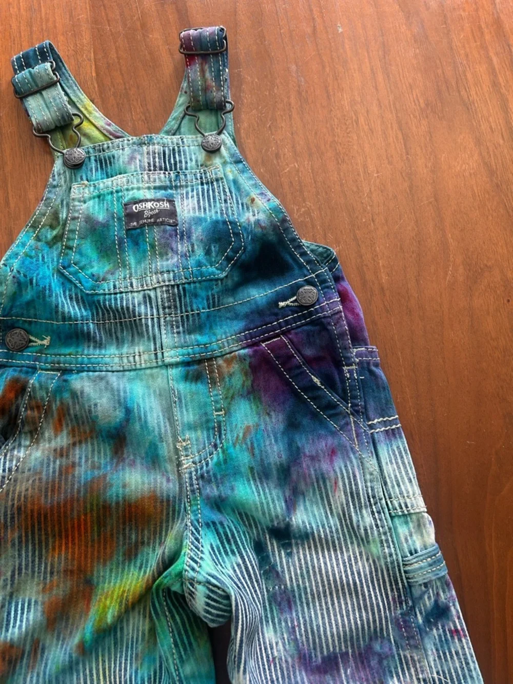 Oshkosh B’gosh tie dye railroad overalls Size 12 months